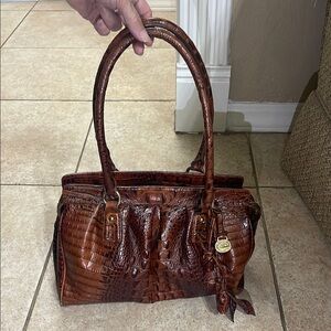 Elegant Brown Crocodile-Embossed Handbag